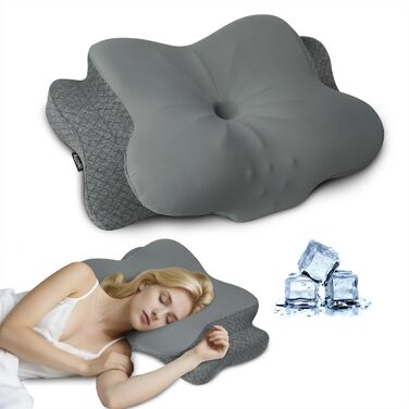 Ортопедична подушка з піни Memory Foam для сну на боці, підтримка шиї, Queen Size (40x60x12 см), темно-сіра. Зменшує біль у шиї та плечах