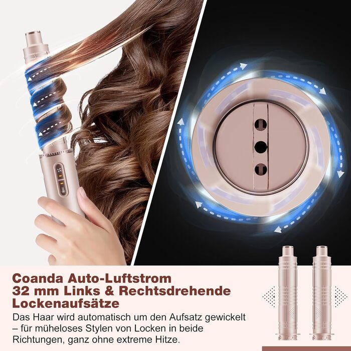 Стайлер для волосся 7 в 1 Airstyler: фен з дифузором та автоматична плойка для завивки, рожевий