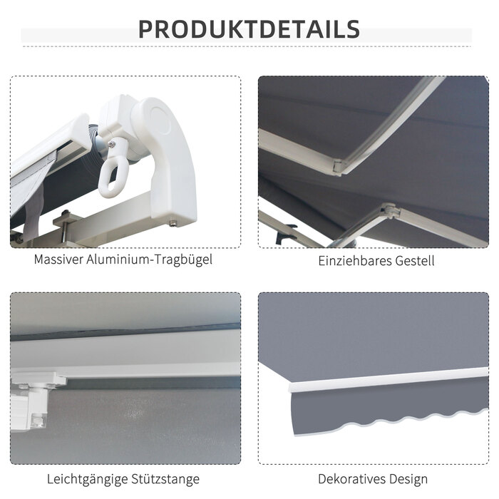 Тент Outsunny з ручним рукояткою, L395 × W300 см, регульований, для настінного монтажу, шарнірно-зчленований тент, тент, захист від сонця, алюміній, сірий