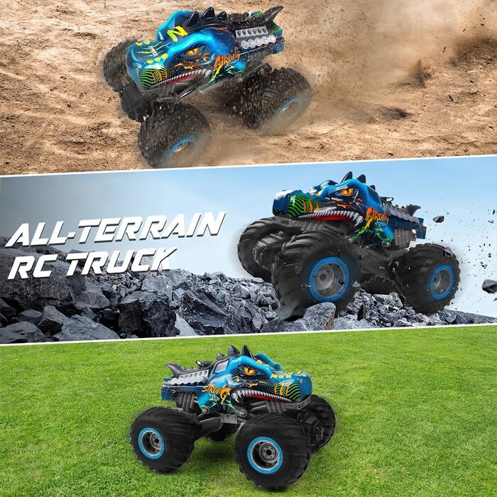 Радіокерований позашляховик Динозавр 1:16 RC Monster Truck з розпилювачем, музикою, LED-підсвіткою, 2.4GHz, 20км/год для дітей від 3 років