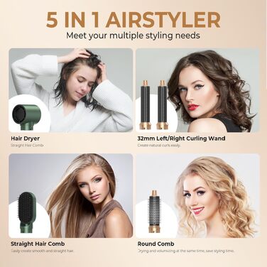 MogaWave Air Styler Pro 6 в 1: Фен-щітка, стайлер для волосся 1000W (Сірий)