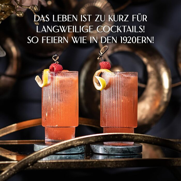 Набір склянок для коктейлів GLASSIQUE CADEAU Art Deco 400 мл, 4 шт. – вінтажні рифлені високі склянки для джин-тоніку, лонгдринків, мохіто