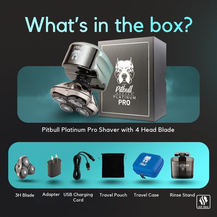 Бритва Skull Shaver Pitbull Platinum Pro - бездротовий, USB-зарядний, для чоловіків.