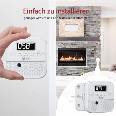 Детектор чадного газу WOLF SHIELD Mini-CO з LCD-дисплеєм та батареєю на 10 років, портативний датчик CO для дому, білий