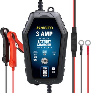 Інтелектуальне зарядне пристрій для акумулятора Haishito 12V/24V з LCD-дисплеєм та температурною компенсацією
