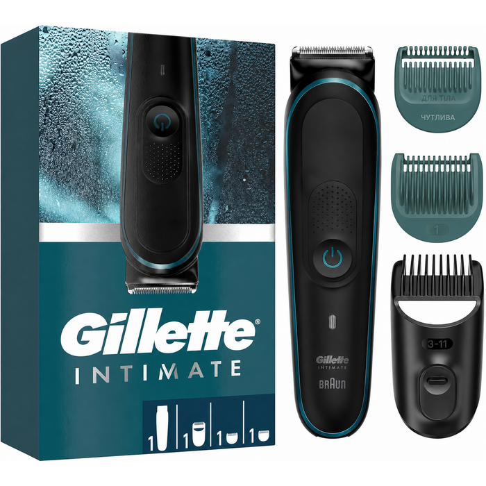 Тример Gillette Intimate i5 для чоловіків, водонепроникний бездротовий бритва для інтимної зони з довговічними лезами для сухого і вологого гоління