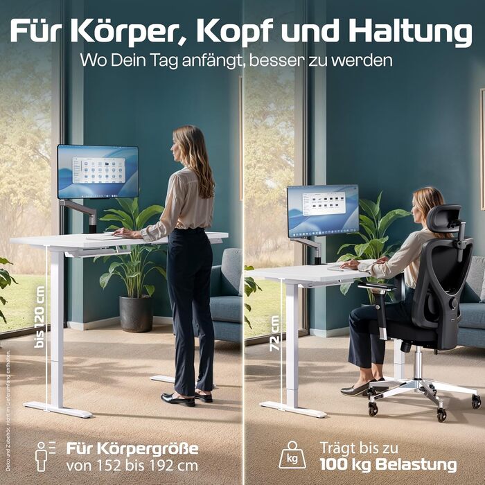 Електричний підйомний стіл CLOUVOU CleverDesk 160x80 см, білий: двомоторний стіл з регулюванням висоти, функцією пам'яті, USB-портами та кабель-менеджментом
