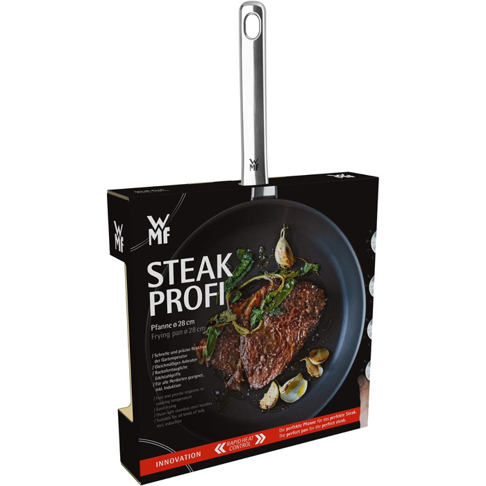 Сковорода для стейків WMF Steak Profi 28 см, індукційна, багатошарова, з антипригарним покриттям, швидкий нагрів, для гриля та смаження м'яса