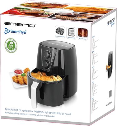 Фритюрниця Emerio AF-126667 SmartFryer, аерофритюрниця без олії, 3.8 л, 1450 Вт, швидке нагрівання, BPA-free, Cool Touch, чорна