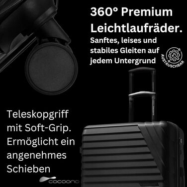 Набір валіз для подорожей Hartschalenkoffer (XL+M), чорний: велика розширювана валіза 100-117л, TSA замок, 8 коліс 360°, телескопічна ручка
