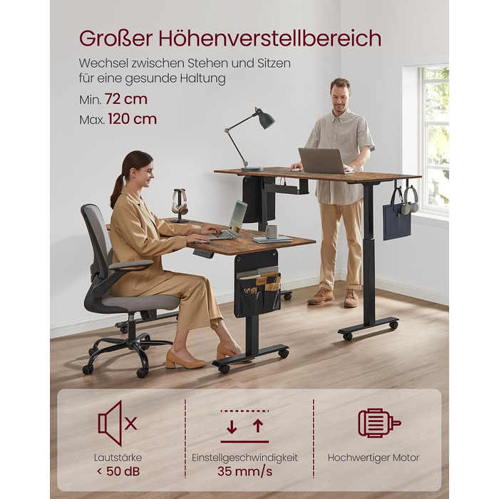 Електричний письмовий стіл VASAGLE з регулюванням висоти, 160 x 70 см, офісний стіл для роботи та навчання