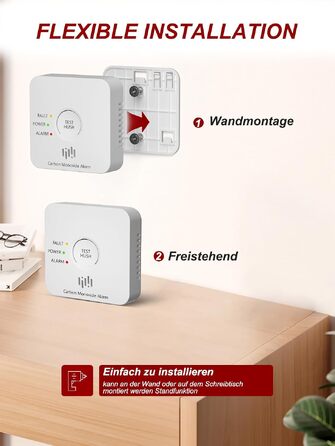 Детектор чадного газу (CO) з LCD-дисплеєм та батареєю на 10 років, стандарт EN50291, датчик Kohlenmonoxid-Warner Tcs0101a