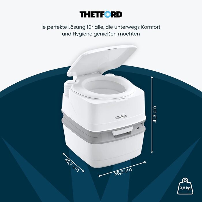 Переносна унітаз-туалет Thetford Porta Potti 165 Single для кемпінгу, караванів та автодомів, легкий та зручний у чищенні, 38.3 x 41.3 x 42.7 см