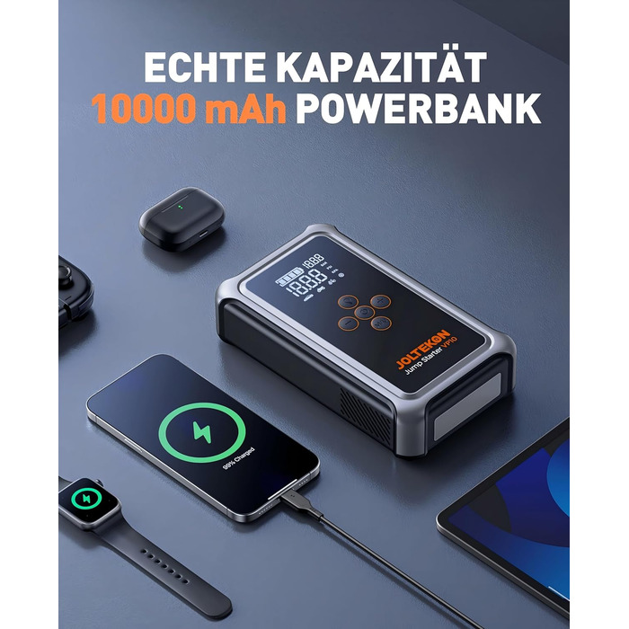 Powerbank для автомобіля Starthilfe 5000A з компресором 150PSI, 12V для бензину та дизеля (10.0L), LED, USB-C