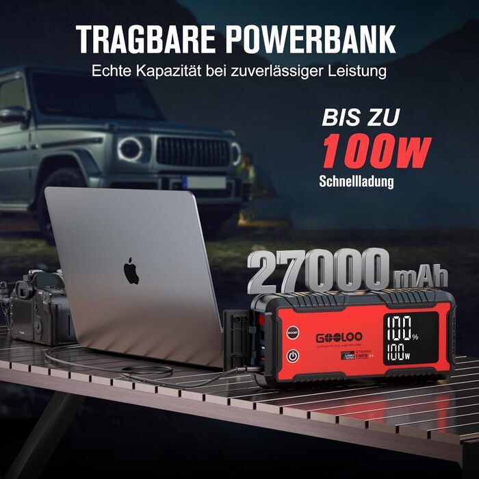 Powerbank-пусковий пристрій GOOLOO GT6000: 6000A, LED-ліхтарик, екран 3.2"