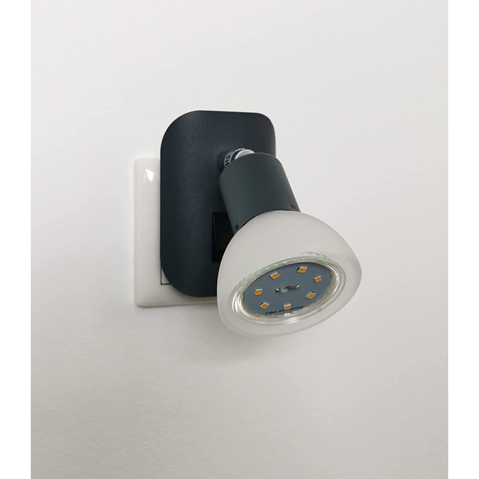 Комплект із 2-х LED нічників Trango 11-245, антрацит матовий, з вимикачем, скляний плафон, лампи GU10 3000K тепле світло, настінна лампа для кухні, читання, розетки