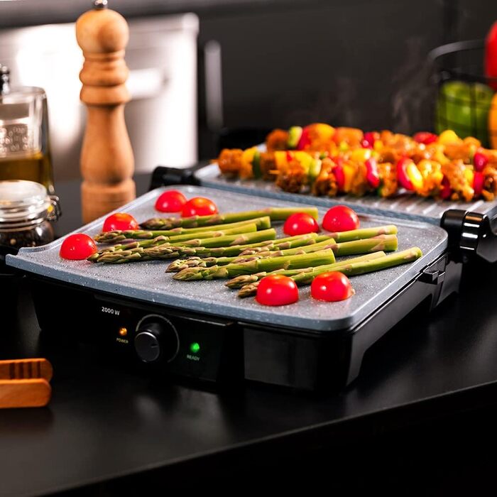 Електричний гриль Cecotec Rock’nGrill 2000 Stone Ceramic Mix&Grill, 2000 Вт, з решіткою, плитою та сендвічницею, керамічне покриття, збірник жиру