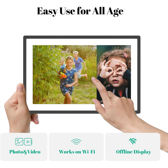 Цифрова фоторамка Lexar 10.1 дюйма IPS Touch Screen, Wi-Fi, 32 ГБ, підтримка Frameo, антибліковий екран, чорна