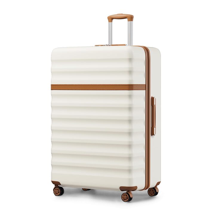 Валіза KONO XXL (86 см) розширена, легка, з жорстким корпусом та TSA-замком, колір Крем/Коричневий