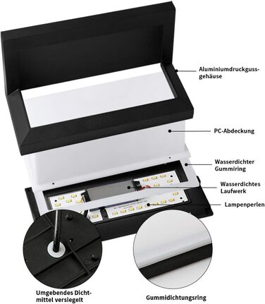 Стіна LED-світильник BENMA 18W, водонепроникний IP65, тепле біле світло 3000K, прямокутний алюминієвий світильник для вулиці, саду, ванної кімнати та гаража, 260x125x125мм