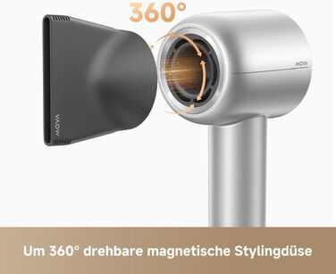 Фен для волосся MOVA Shine 10 з технологією Moisture Caring, безщітковий мотор 110 000 об/хв, плазма-іонізацією та NTC-контролем температури, сріблястий