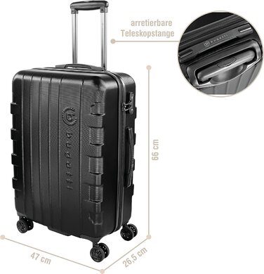 Валіза Bugatti Galatea жорсткий корпус 66x47x26,5 см 65 л, 4 колеса, TSA замок, чорна