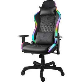 Ігрове крісло Deltaco Gaming DC410 з LED-підсвіткою, екошкіра, RGB освітлення, ергономічне, з подушками для попереку та шиї, чорне