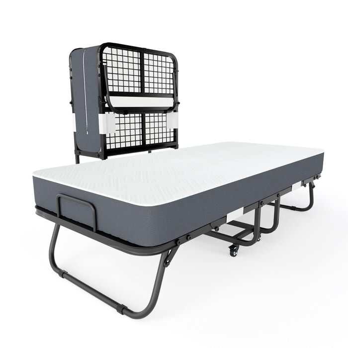 Розкладне ліжко для дорослих 90x200 см з матрацом Memory Foam (13 см), посилений металевий каркас, витримує до 250 кг