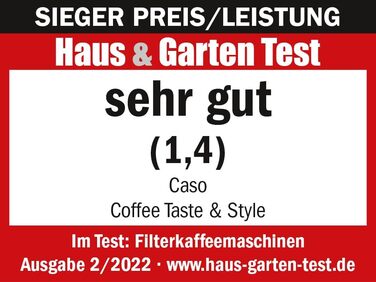 Кавоварка CASO Coffee Taste and Style з постійним фільтром, 1,5 л, оптимальна температура заварювання 92-96°C, крапельний стоп, покращена система заварювання, нержавіюча сталь, на 12 чашок
