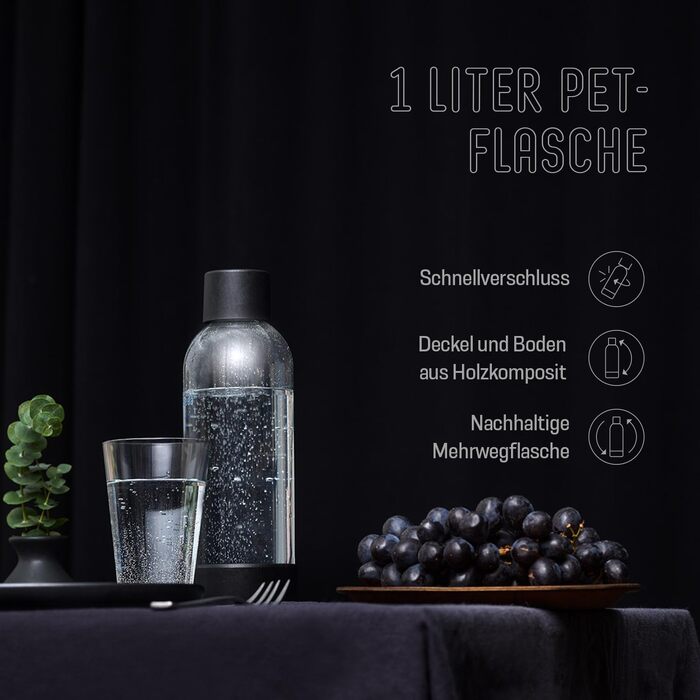 Сифон для газування води Mysoda Woody Wassersprudler (Pigeon), чорний, з CO2-циліндром