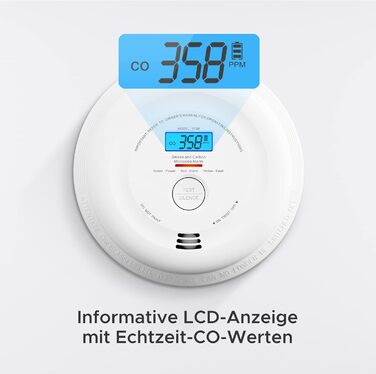 X-Sense SC07 Детектор диму та CO, автономний, 10 років, LCD-дисплей, кнопка тестування, 360° моніторинг, автоматична перевірка