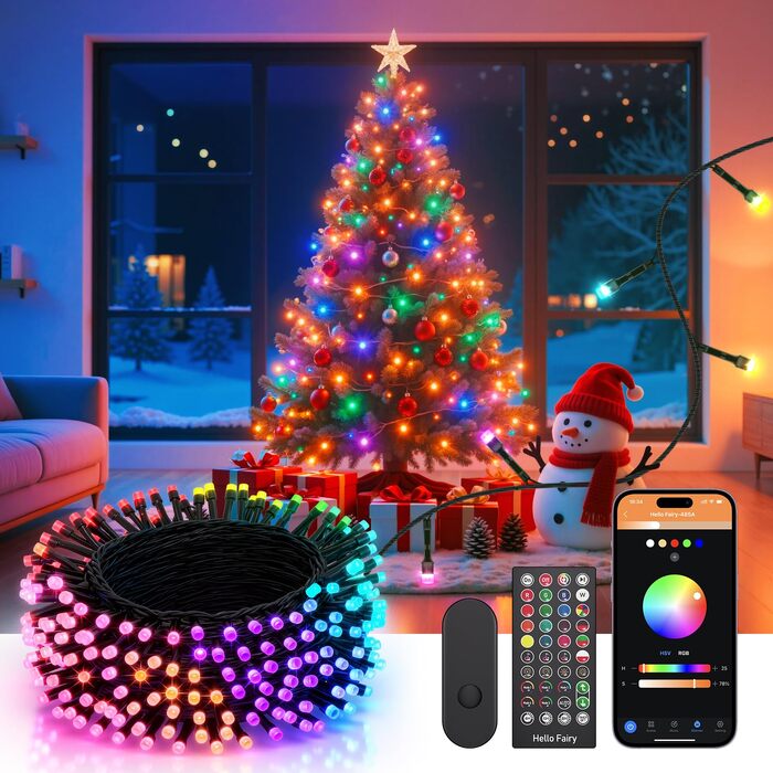 Розумна світлодіодна гірлянда YAYZA! для ялинки 20м, 200 LED RGB (16 млн кольорів), керування через App та пульт, водонепроникна IP44 для дому та вулиці