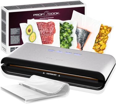 ProfiCook PC-VK 1080 Вакуумний пакувальник з 18 пакетами для Sous Vide та вакуумного приготування, нержавіюча сталь