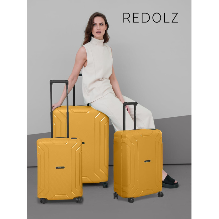 Набір валіз REDOLZ без замка-блискавки, 3 шт. (M, 65 см) – поліпропілен, TSA-замок, 4 колеса, темно-жовтий, унісекс (Essentials 15)