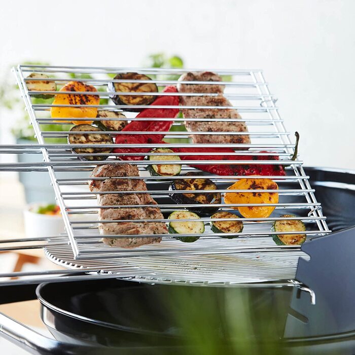 Складана решітка для гриля barbecook з хромованої нержавіючої сталі з ергономічною ручкою з екологічного дерева, для двостороннього грилювання м'яса, риби та овочів, 72x34 см