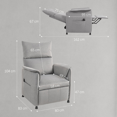 Реклайнер для електричного телевізора HOMCOM Recliner з функцією пам'яті, тихіший шум, функція відкидання Регульований реклайнер з імітацією Pet-Friendly Velvet, пульт дистанційного керування сірий