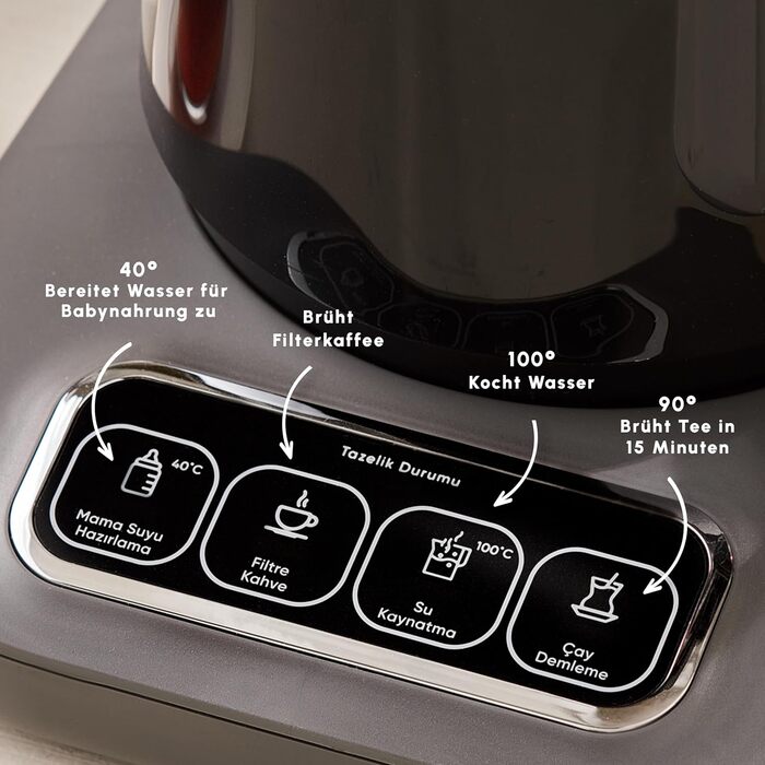 Чайник-робот Karaca Çaysever Robotea Pro 4-в-1, 2500Вт, Space Gray, автомат для чаю та фільтр-кави, індикатор свіжості, функція приготування питної води