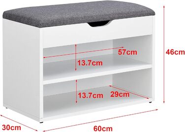Банкетка для взуття en.casa Gentofte 60x30x46 см, 3 полиці, на 4 пари, сидіння, біло-сіра