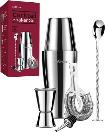 Преміум набір для коктейлів Boston Shaker 800/600 мл з нержавіючої сталі, 6 предметів, подарунковий комплект для бару, міксер, ложка, барне приладдя