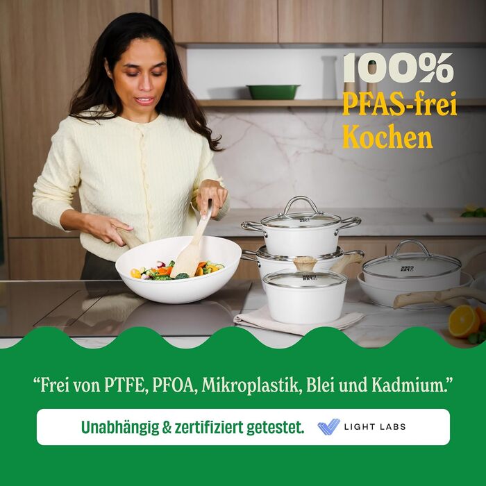 Набір сковорідок Cook&Pan Induktion Keramik: 3 шт (20/24/28 см), антипригарне покриття Greenshield без PFAS та тефлону, для індукційних плит, кремовий колір