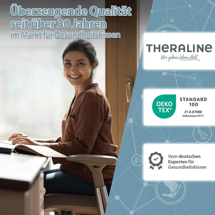 Theraline Клиновидна подушка ортопедична для офісного крісла з піни високої щільності, чорна, 100% бавовна, 60°C