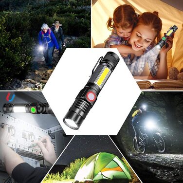 LED ліхтар Karrong 3000 люмен з магнітом, USB-зарядка, водонепроникний, з COB боковим світлом, 4 режими, для кемпінгу, туризму, 2 шт, чорний
