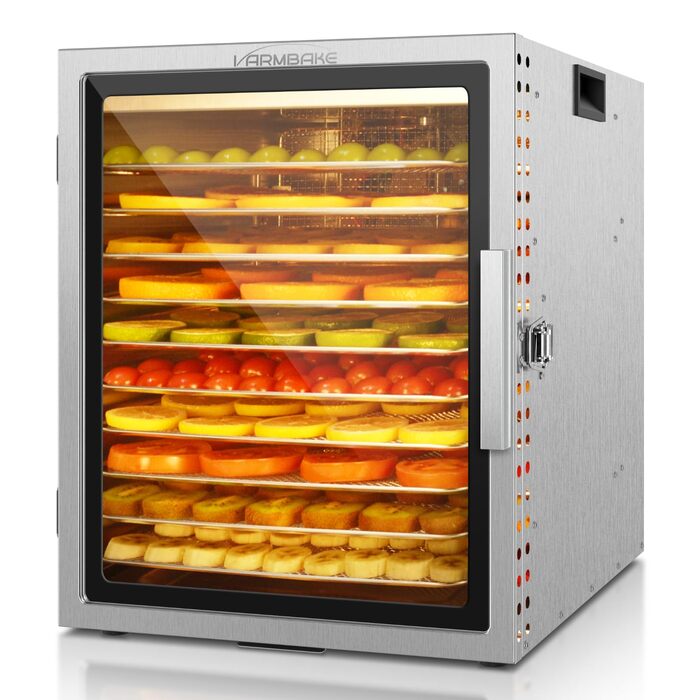 Сушарка для овочів та фруктів електрична 800W, 36 лотків (29x29 см), 2 яруси, нержавіюча сталь, 30-90°C