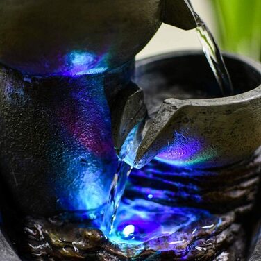 Декоративний настільний фонтан Zen'Light Malla з водоспадом, глечиком, імітацією натурального каменю та LED-підсвічуванням, 28 см – елегантна Zen-декорація для інтер'єру, для релаксації