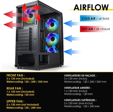 Ігровий корпус для ПК EMPIRE GAMING Ruby ARGB, середній Tower ATX/MATX/ITX, 4 вентилятори 120 мм, адресне підсвічування RGB, акрилова бічна панель, чорний