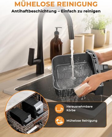 Аерофритюрниця WELLENT Dual Zone XXL 11л (6+6л), 2950W, з двома камерами, вікном перегляду та функцією Match & Sync