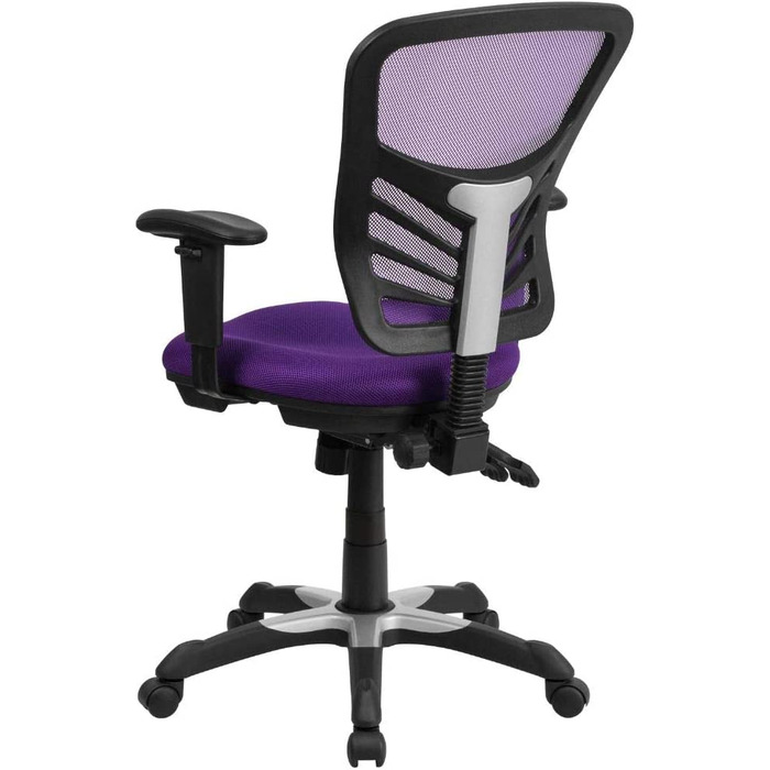 Ергономічне офісне крісло Flash Furniture з сітчастою спинкою, анатомічним та регульованим по висоті сидінням, 3 важелями керування, фіолетове