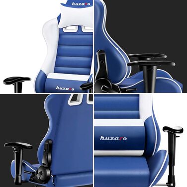 Ігрове крісло для дітей Huzaro Ranger 6.0, ергономічне, з підлокітниками, сучасний дизайн, подушки для шиї та попереку, екошкіра, гойдалка, синє, компактне