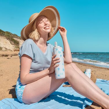 Термопляшка для води Stupid Jellyfish 750 мл з трубочкою, кришкою та ручкою, герметична, BPA-free, з подвійними стінками (дизайн: Корова)