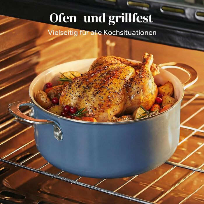 Набір керамічних каструль Redchef для індукційних та всіх видів плит, 6 предметів, зі скляними кришками (синій колір), підходить для духовки